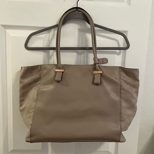 🌺 H&M Beige Taupe Faux Leather and Faux Suede Tote Work Bag